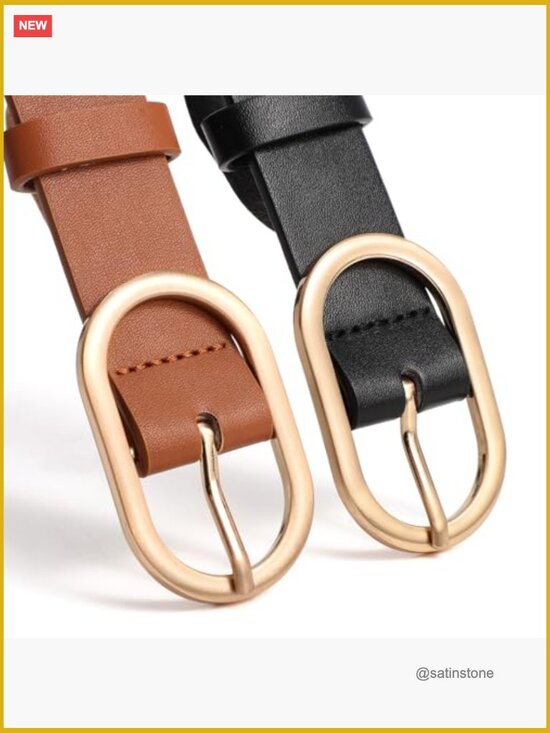 3 Pack Faux Leather Women\'s Belts with Gold Buckle main image 6